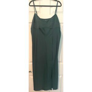 New Green Midi Slip Evening Dress Bodycon Spaghetti Straps Side Slit Size XL
